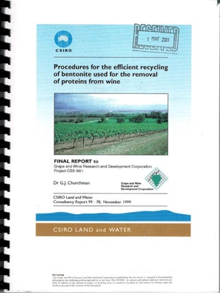 Item #101051 Procedures for the efficient recycling of bentonite used for the removal of proteins...