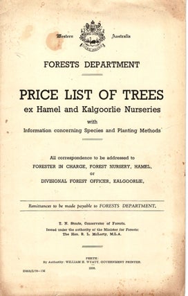 Item #101523 Price list of Trees ex Hamel and Kalgoorlie Nurseries with information concerning...