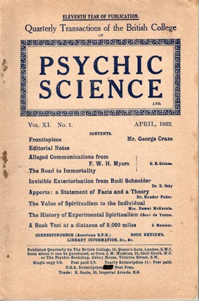 Item #102341 Psychic Science. Quarterly Transactions of the British College of Psychic Science....