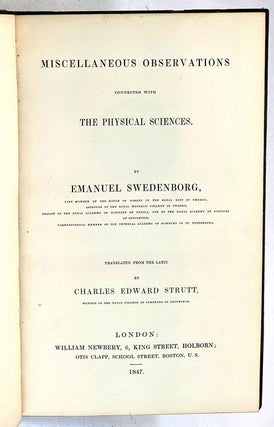 Item #104301 Miscellaneous Observations Connected with the Physical Sciences. Emanuel Swedenborg,...